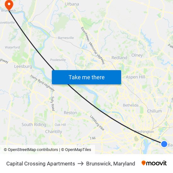 Capital Crossing Apartments to Brunswick, Maryland map