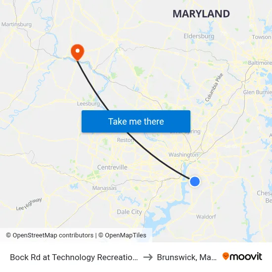 Bock Rd at Technology Recreation Complex to Brunswick, Maryland map