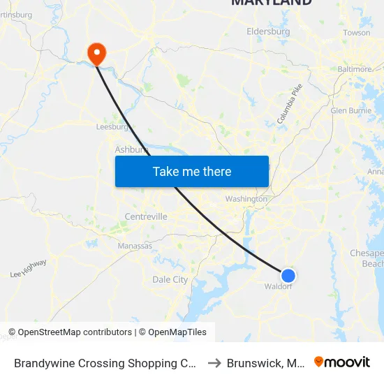 Brandywine Crossing Shopping Center at Target to Brunswick, Maryland map