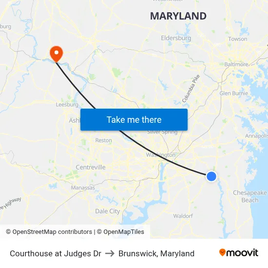 Courthouse at Judges Dr to Brunswick, Maryland map