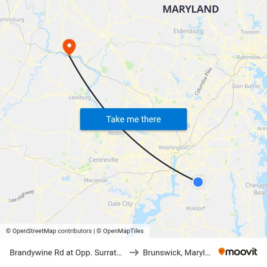 Brandywine Rd at Opp. Surrats Rd to Brunswick, Maryland map