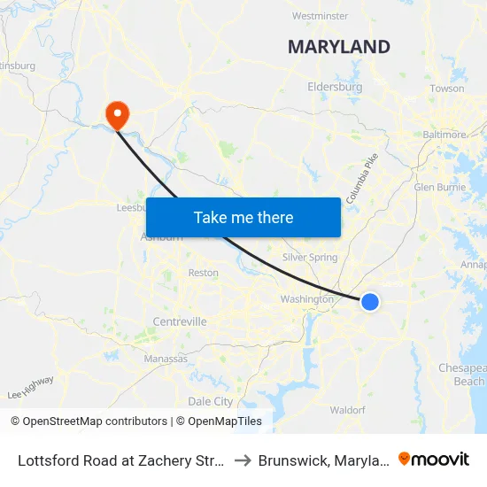 Lottsford Road at Zachery Street to Brunswick, Maryland map