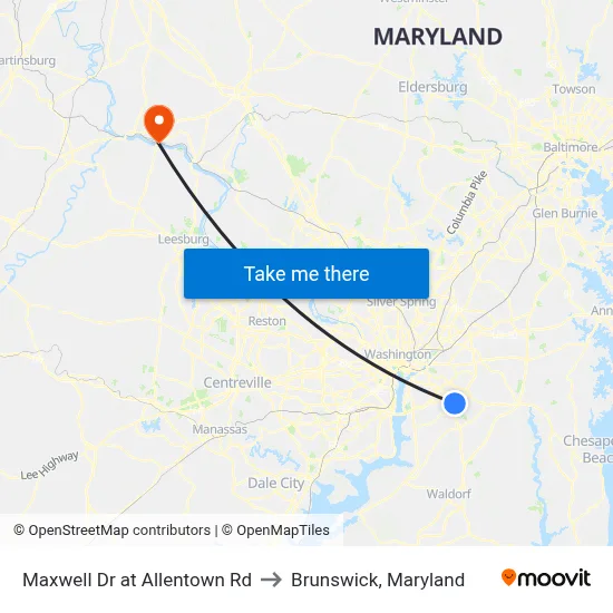 Maxwell Dr at Allentown Rd to Brunswick, Maryland map
