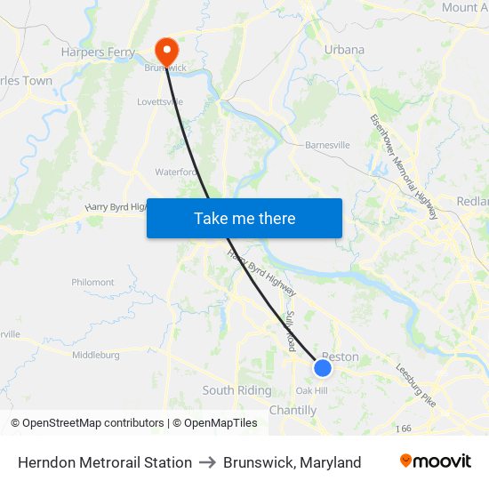 Herndon Metrorail Station to Brunswick, Maryland map