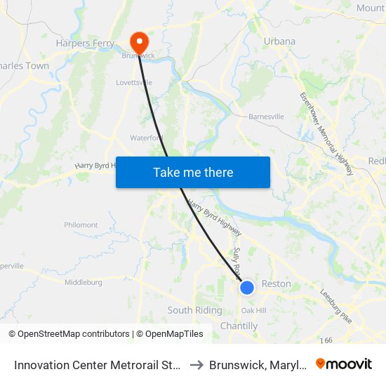 Innovation Center Metrorail Station to Brunswick, Maryland map