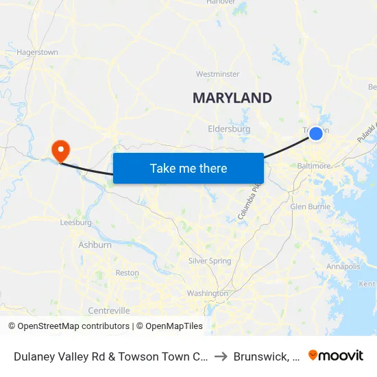 Dulaney Valley Rd & Towson Town Center Mall - Macy's Nb to Brunswick, Maryland map