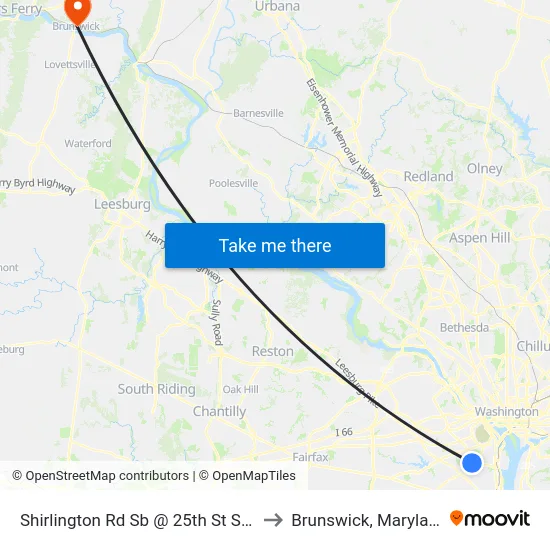 Shirlington Rd Sb @ 25th St S FS to Brunswick, Maryland map