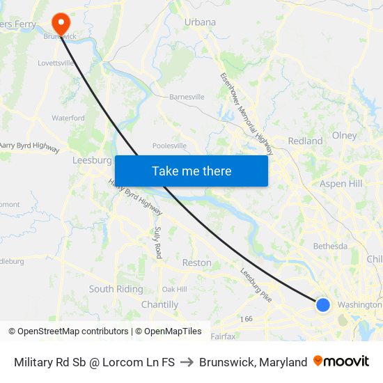 Military Rd Sb @ Lorcom Ln FS to Brunswick, Maryland map