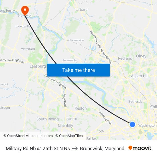 Military Rd Nb @ 26th St N Ns to Brunswick, Maryland map