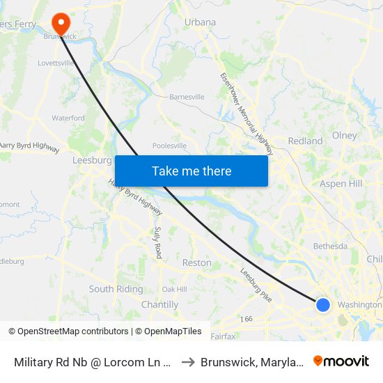 Military Rd Nb @ Lorcom Ln Ns to Brunswick, Maryland map