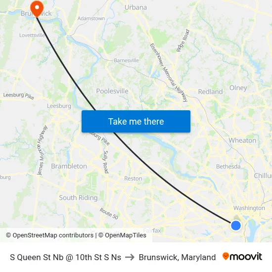 S Queen St Nb @ 10th St S Ns to Brunswick, Maryland map