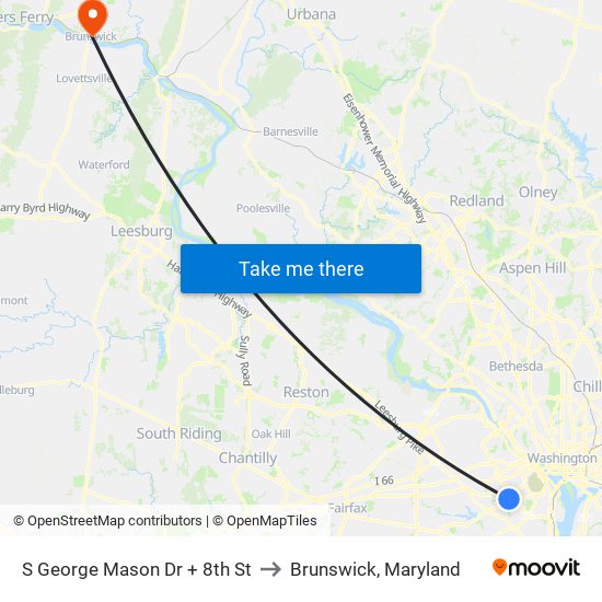 S George Mason Dr + 8th St to Brunswick, Maryland map