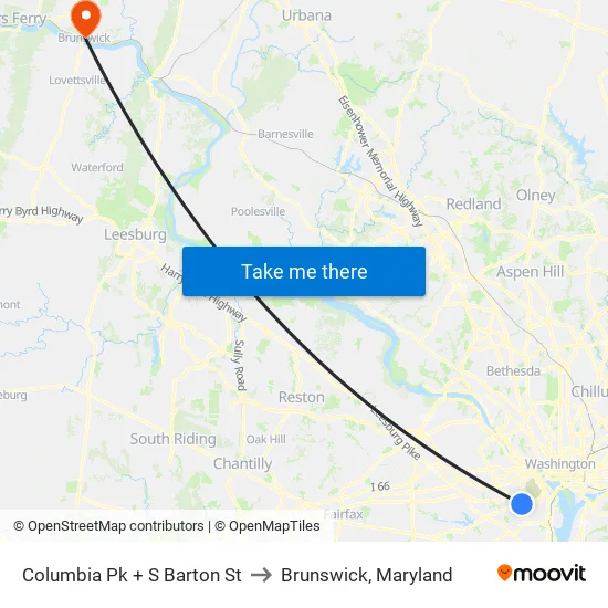 Columbia Pk + S Barton St to Brunswick, Maryland map