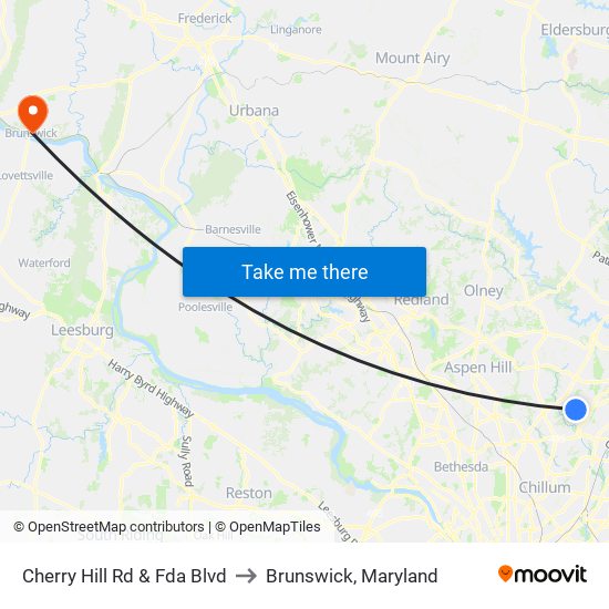 Cherry Hill Rd & Fda Blvd to Brunswick, Maryland map