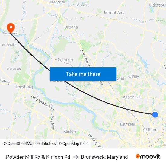 Powder Mill Rd & Kinloch Rd to Brunswick, Maryland map