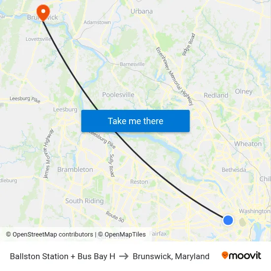Ballston Station + Bus Bay H to Brunswick, Maryland map