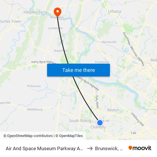 Air And Space Museum Parkway And Endeavor Drive to Brunswick, Maryland map