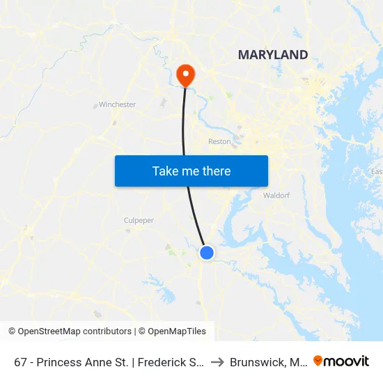 67 - Princess Anne St. | Frederick St. (Train Station) to Brunswick, Maryland map