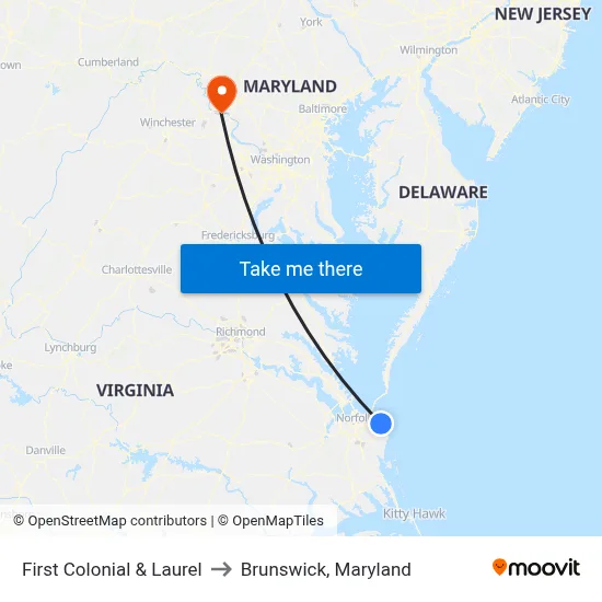 First Colonial & Laurel to Brunswick, Maryland map