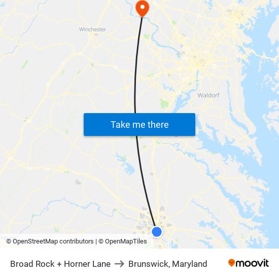 Broad Rock + Horner Lane to Brunswick, Maryland map