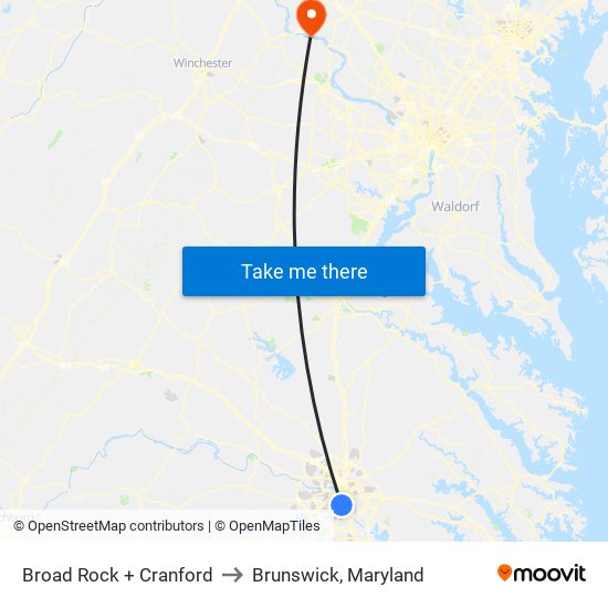 Broad Rock + Cranford to Brunswick, Maryland map