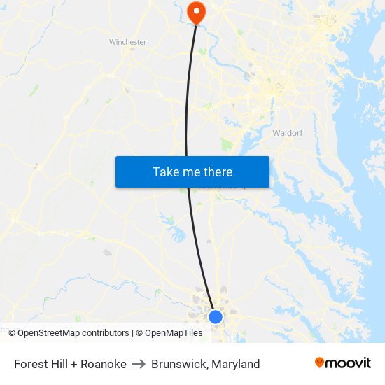 Forest Hill + Roanoke to Brunswick, Maryland map