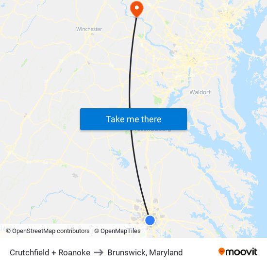 Crutchfield + Roanoke to Brunswick, Maryland map