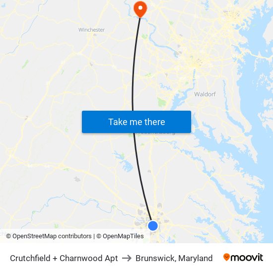 Crutchfield + Charnwood Apt to Brunswick, Maryland map