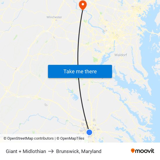 Giant + Midlothian to Brunswick, Maryland map