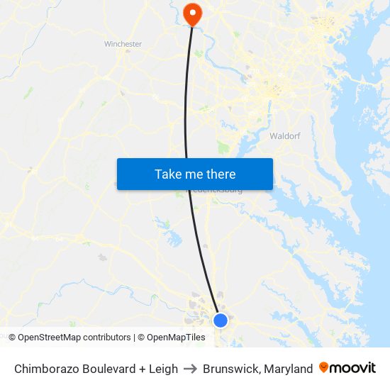 Chimborazo Boulevard + Leigh to Brunswick, Maryland map