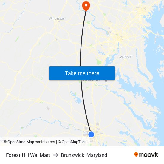 Forest Hill Wal Mart to Brunswick, Maryland map