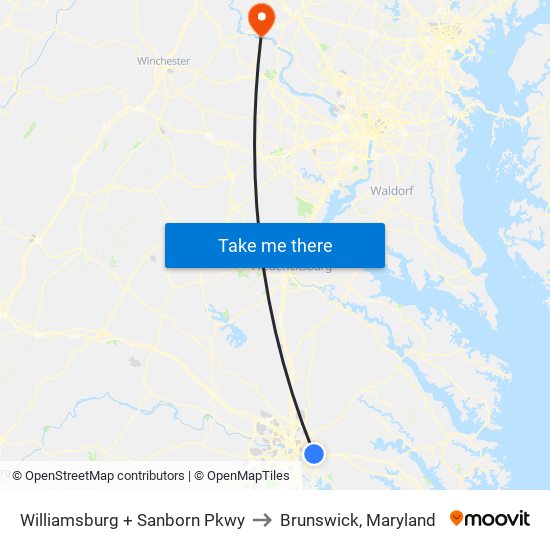 Williamsburg + Sanborn Pkwy to Brunswick, Maryland map