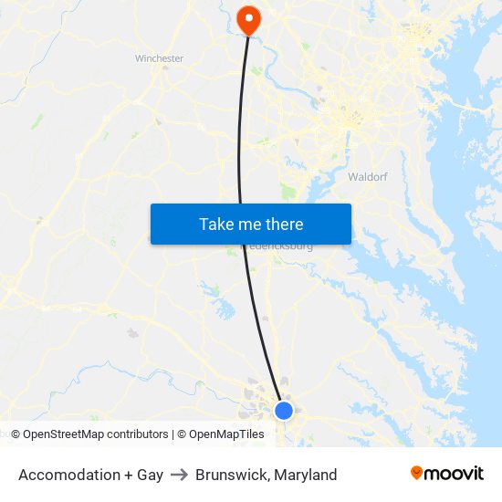 Accomodation + Gay to Brunswick, Maryland map