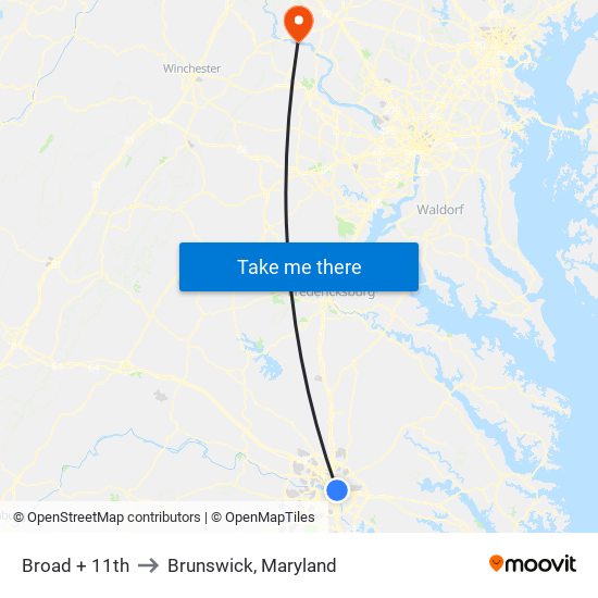 Broad + 11th to Brunswick, Maryland map