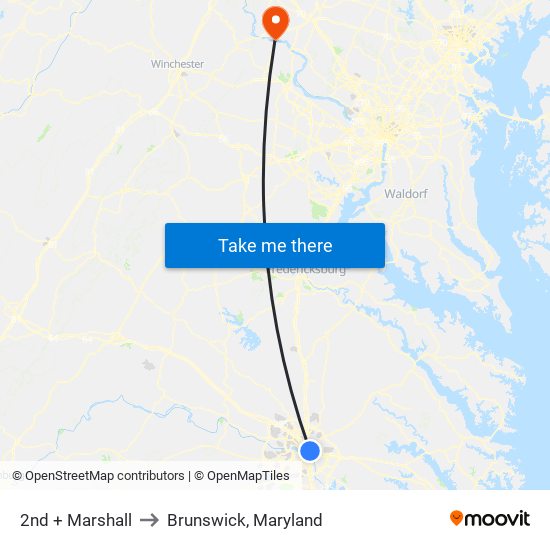 2nd + Marshall to Brunswick, Maryland map