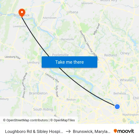 Loughboro Rd & Sibley Hospital to Brunswick, Maryland map