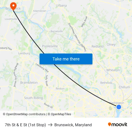 7th St & E St (1st Stop) to Brunswick, Maryland map