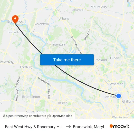 East West Hwy & Rosemary Hills Dr to Brunswick, Maryland map