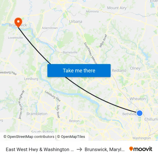 East West Hwy & Washington Ave to Brunswick, Maryland map