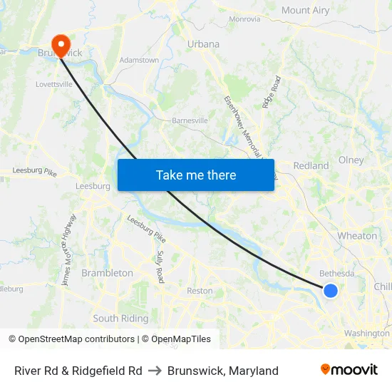 River Rd & Ridgefield Rd to Brunswick, Maryland map