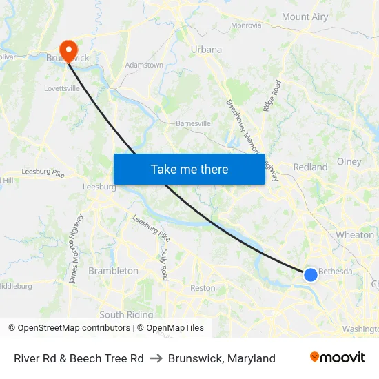 River Rd & Beech Tree Rd to Brunswick, Maryland map