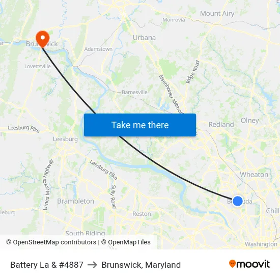 Battery La & #4887 to Brunswick, Maryland map