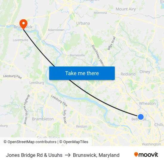 Jones Bridge Rd & Usuhs to Brunswick, Maryland map