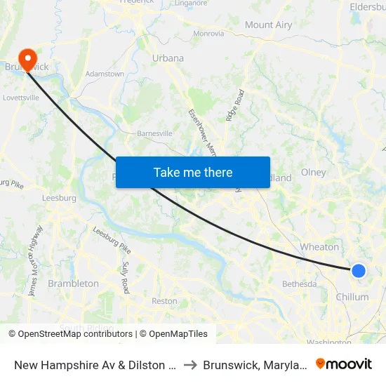 New Hampshire Av & Dilston Rd to Brunswick, Maryland map