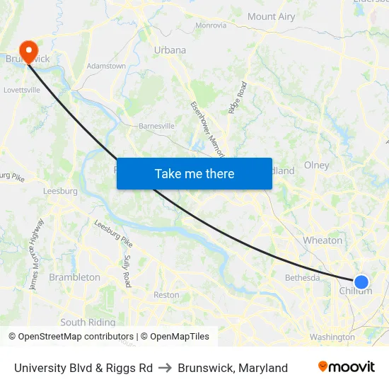 University Blvd & Riggs Rd to Brunswick, Maryland map