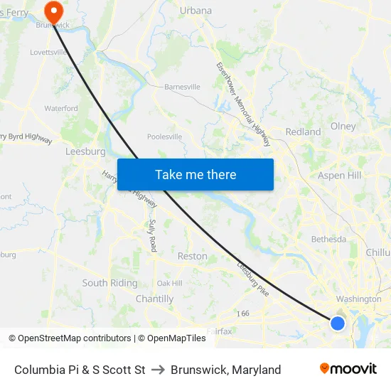 Columbia Pi & S Scott St to Brunswick, Maryland map