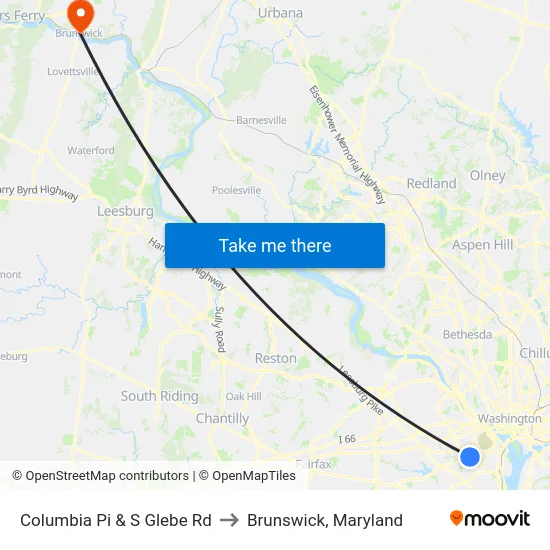 Columbia Pi & S Glebe Rd to Brunswick, Maryland map