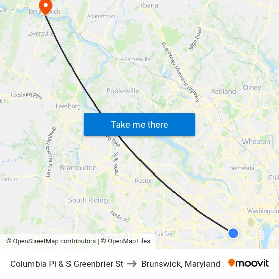 Columbia Pi & S Greenbrier St to Brunswick, Maryland map