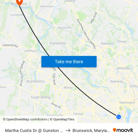 Martha Custis Dr @ Gunston Rd to Brunswick, Maryland map