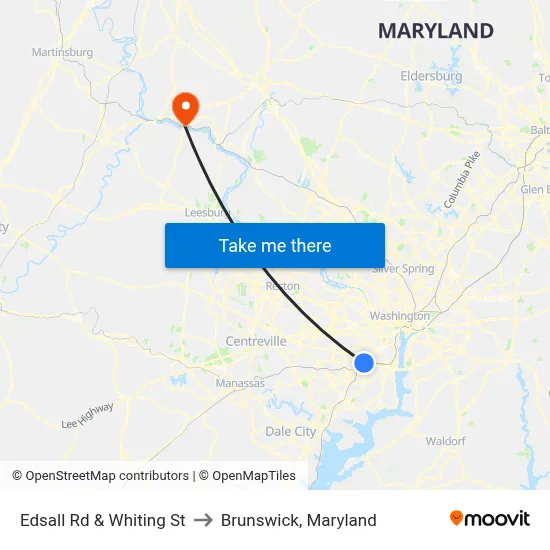 Edsall Rd & Whiting St to Brunswick, Maryland map